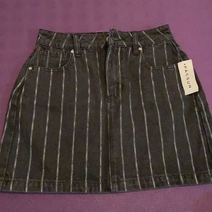 Black denim skirt with white stripes